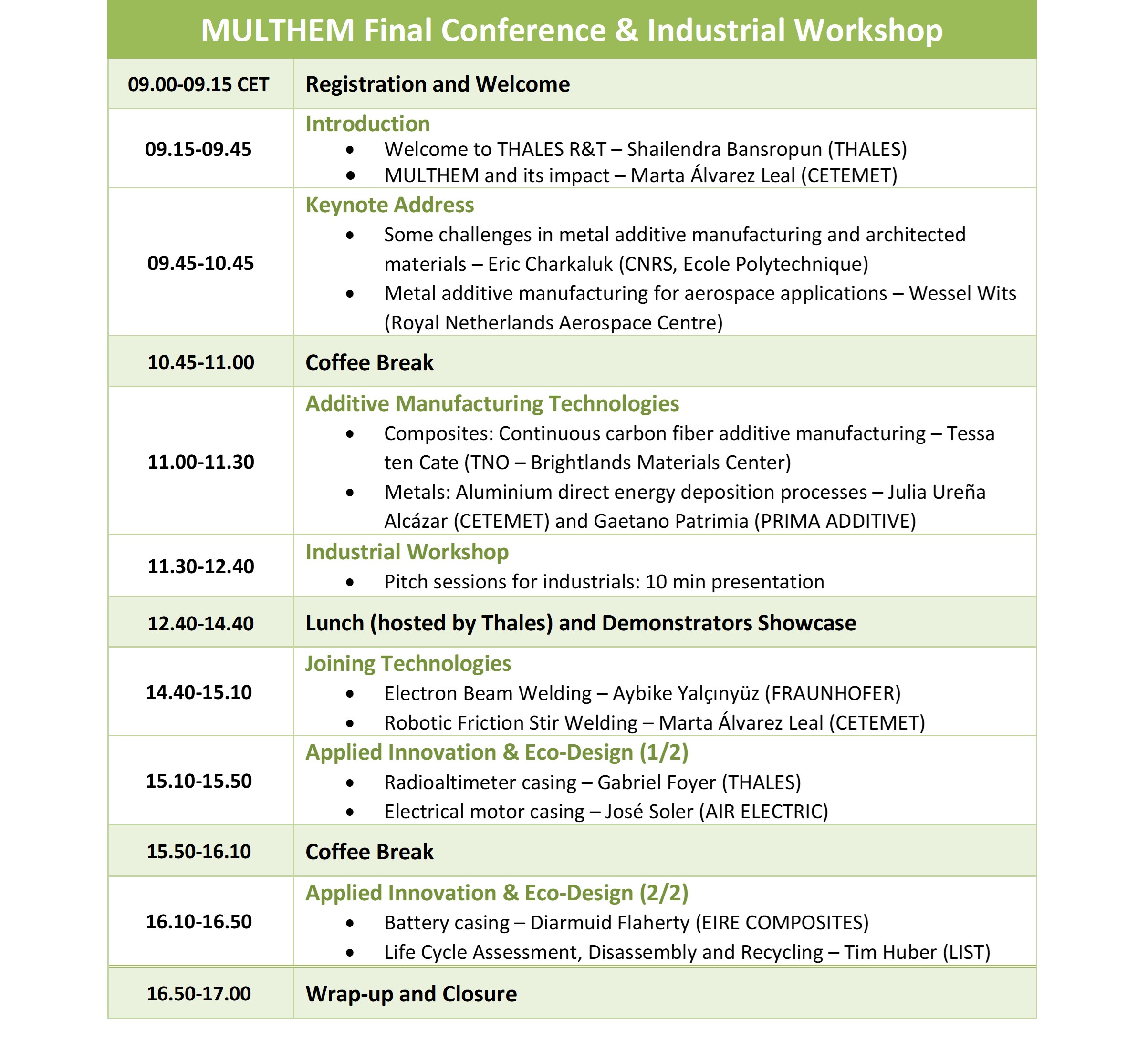 MULTHEM Events Agenda